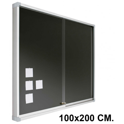 Vitrina de anuncios con fondo de corcho tapizado y marco de aluminio planning sisplamo, 100x200 cm.