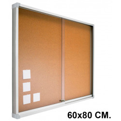 Vitrina de anuncios con fondo de corcho natural y marco de aluminio planning sisplamo, 60x80 cm.