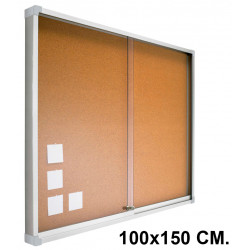 Vitrina de anuncios con fondo de corcho natural y marco de aluminio planning sisplamo, 100x150 cm.