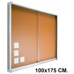 Vitrina de anuncios con fondo de corcho natural y marco de aluminio planning sisplamo, 100x175 cm.