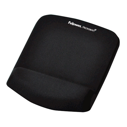 Alfombrilla con reposamuñecas para ratón fellowes memory foam fusion plushtouch en color negro.