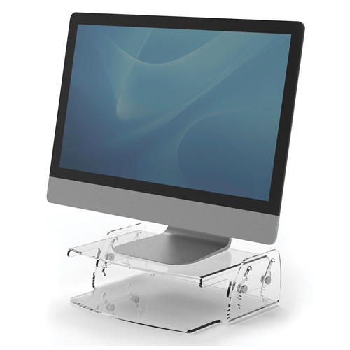 Soporte para monitor regulable fellowes clarity en color transparente.