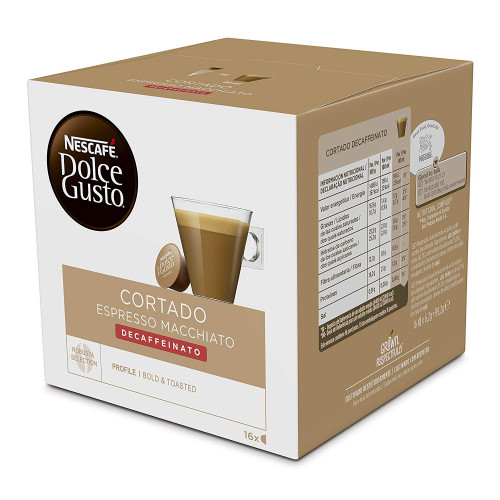 Café en cápsulas monodosis nescafé dolce gusto, cortado descafeinado, caja de 16 uds.