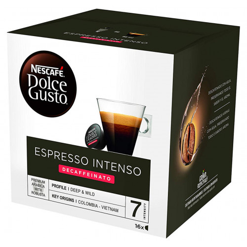 Café en cápsulas monodosis nescafé dolce gusto, espresso intenso descafeinado, caja de 16 uds.