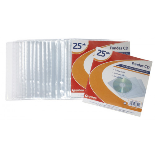 Funda transparente en polipropileno para archivar cd/dvd´s, grafoplas 1/8, bolsa de 25 uds.