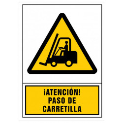 Pictograma de senalización en pvc syssa, 245x345 mm. ¡Atención! paso de carretilla