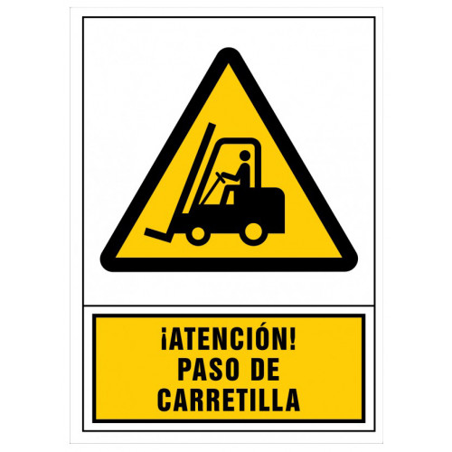 Pictograma de senalización en pvc syssa, 245x345 mm. ¡Atención! paso de carretilla