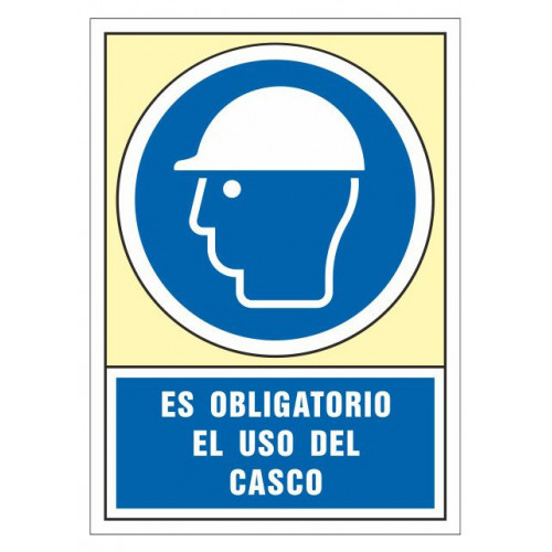 Pictograma de senalización en pvc syssa, 245x345 mm. es obligatorio el uso de casco