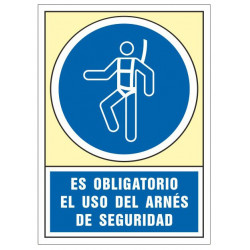 Pictograma de senalización en pvc syssa, 245x345 mm. es obligatorio el uso de arnés de seguridad