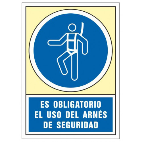 Pictograma de senalización en pvc syssa, 245x345 mm. es obligatorio el uso de arnés de seguridad