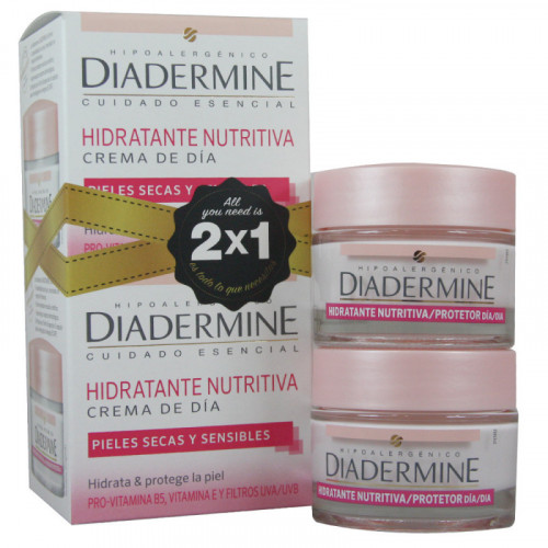 Crema hidratante facial diadermine, caja de 2 botes de 50 ml.