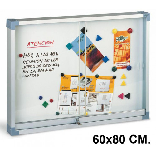 Vitrina de anuncios con fondo metálico blanco y marco de aluminio faibo, 60x80 cm.