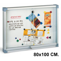 Vitrina de anuncios con fondo metálico blanco y marco de aluminio faibo, 80x100 cm.