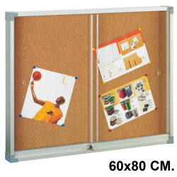 Vitrina de anuncios con fondo de corcho natural y marco de aluminio faibo, 60x80 cm.