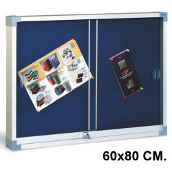 Vitrina de anuncios con fondo de corcho tapizado y marco de aluminio faibo, 60x80 cm. azul