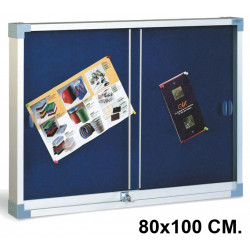 Vitrina de anuncios con fondo de corcho tapizado y marco de aluminio faibo, 80x100 cm. azul