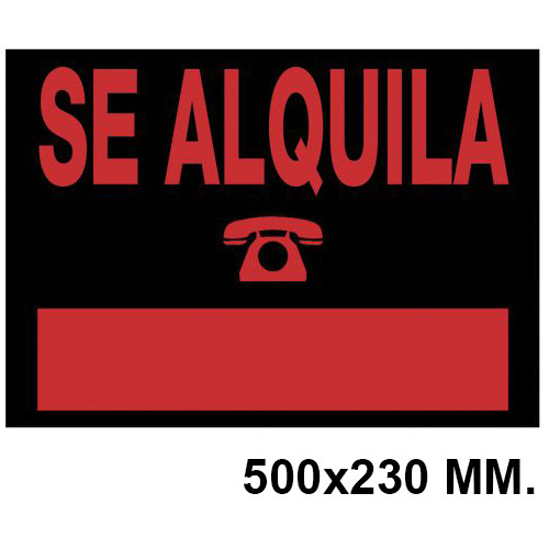 Cartel anunciador " se alquila " archivo 2000 en formato 500x230 mm. color naranja fluorescente / negro.