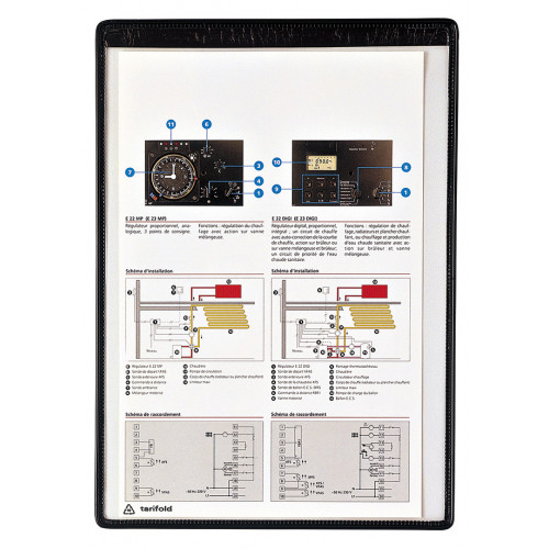 Funda en pvc con banda magnética y marco tarifold en formato din a-4 vertical, color negro, pack de 5 uds.