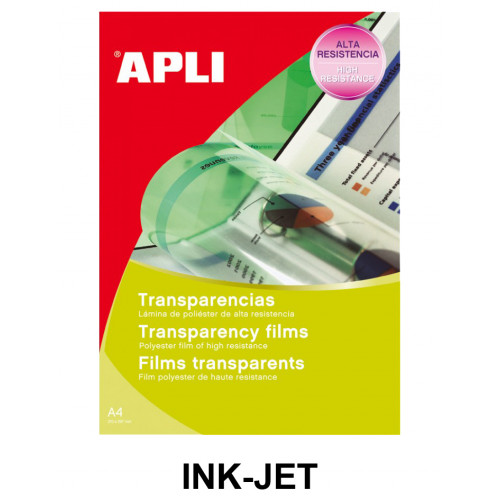 Transparencia en poliéster apli apta para impresoras ink-jet en formato din a-4, caja de 100 uds.