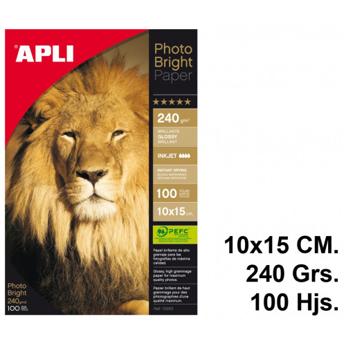 Papel ink-jet apli photobright en formato 10x15 cm. de 240 grs/m². caja de 100 hojas.