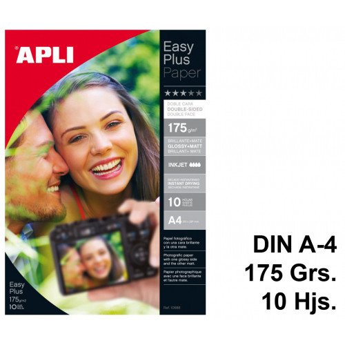 Papel ink-jet apli easy plus double-sided glossy+matt en formato din a-4 de 175 grs/m². carpeta de 10 hojas.