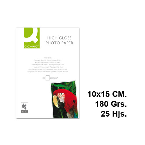 Papel ink-jet q-connect glossy photo paper en formato 10x15 cm. de 180 grs/m². bolsa de 25 hojas.