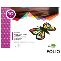 Bloc de trabajos manuales - papel celofán liderpapel, folio, 30 grs/m². 10 colores surtidos