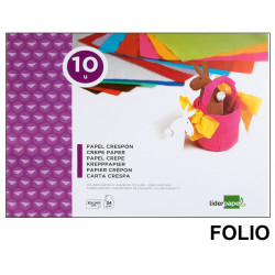 Bloc de trabajos manuales - papel crespón liderpapel, folio, 34 grs/m². 10 colores surtidos