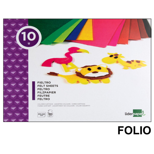 Bloc de trabajos manuales - fieltro liderpapel, folio, 180 grs/m². 10 colores surtidos