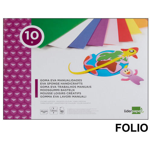 Bloc de trabajos manuales - goma eva liderpapel, folio, 60 grs/m². 10 colores surtidos