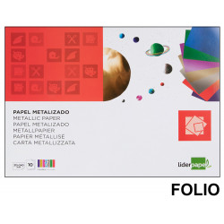 Bloc de trabajos manuales - papel metalizado liderpapel, folio, 90 grs/m². 10 colores surtidos