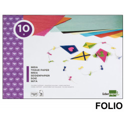 Bloc de trabajos manuales - papel seda liderpapel, folio, 18 grs/m². 10 colores surtidos