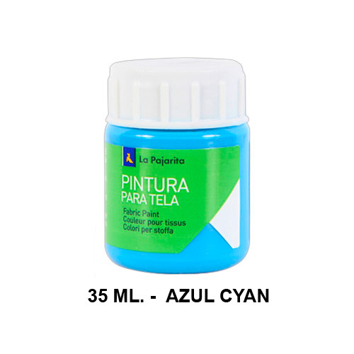 Pintura para tela la pajarita, bote de 25 ml. color azul cyan.