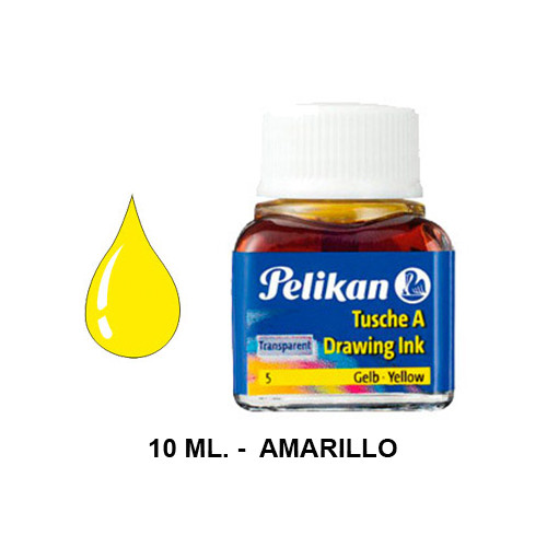 Tinta china pelikan, frasco de 10 ml. color amarillo.