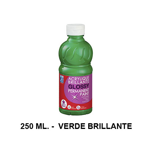 Pintura acrílica brillante glossy lefranc bourgeois, bote de 250 ml. color verde brillante.