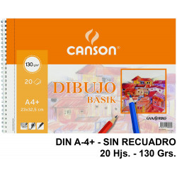 Bloc espiral de dibujo canson basik, din a4+, microperforado, sin recuadro, 130 grs/m². 20 hj.