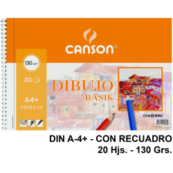 Bloc espiral de dibujo canson basik, din a4+, microperforado, con recuadro, 130 grs/m². 20 hj.