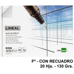 Bloc espiral de dibujo liderpapel lineal, fº, microperforado, con recuadro, 130 grs/m². 20 hj.