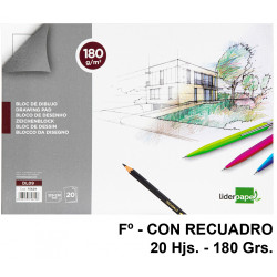 Bloc encolado de dibujo liderpapel lineal, fº, con recuadro, 180 grs/m². 20 hj.