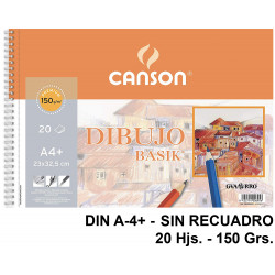 Bloc espiral de dibujo canson basik, din a4+, microperforado, sin recuadro, 150 grs/m². 20 hj.