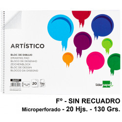 Bloc espiral de dibujo liderpapel artístico, fº, microperforado, sin recuadro, 130 grs/m². 20 hj.