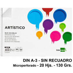 Bloc espiral de dibujo liderpapel artístico, din a3, microperforado, sin recuadro, 130 grs/m². 20 hj.