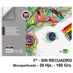 Bloc espiral de dibujo liderpapel artístico, fº, microperforado, sin recuadro, 180 grs/m². 20 hj.