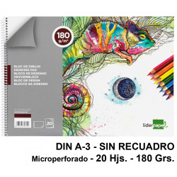 Bloc espiral de dibujo liderpapel artístico, din a3, microperforado, sin recuadro, 180 grs/m². 20 hj.