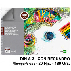 Bloc espiral de dibujo liderpapel lineal, din a3, microperforado, con recuadro, 180 grs/m². 20 hj.