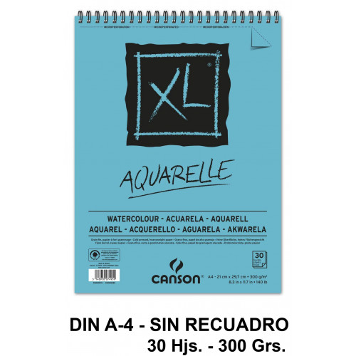 Bloc espiral de dibujo para acuarela canson xl aquarelle, din a4, microperforado, sin recuadro, 300 grs/m². 30 hj.