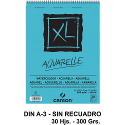 Bloc espiral de dibujo para acuarela canson xl aquarelle, din a3, microperforado, sin recuadro, 300 grs/m². 30 hj.