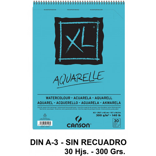 Bloc espiral de dibujo para acuarela canson xl aquarelle, din a3, microperforado, sin recuadro, 300 grs/m². 30 hj.