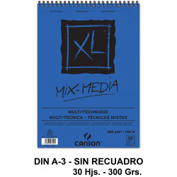 Bloc espiral de dibujo canson multitécnica mix-media xl en formato din a-3, microperforado, sin recuadro, 30 hj. 300 grs/m².