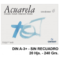 Bloc encolado de dibujo para acuarela canson acuarela, din a3+, sin recuadro, 240 grs/m². 20 hj.